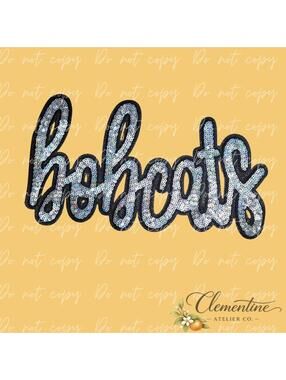 Bobcats Script Black & Silver Sequin Iron-on Patch